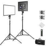 NEEWER 18" LED Video Light Panel Photography Lighting Kit with Tripod Stand Remote Cleaning Cloth, 2 Pack 45W Dimmable Bi Color Soft Studio Key Light 3200K-5600K CRI97+ 4800Lux for Streaming Recording