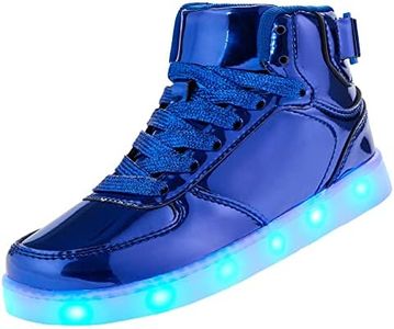 DIYJTS Kids LED Light Up Shoes, Fashion High Top LED Sneakers USB Rechargeable Glowing Luminous Shoes for Boys Girls Toddler Child, Blue, 8.5 Toddler