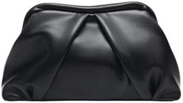 Floerns Women's Vintage Leather Ruched Bag Evening Handbag Dumpling Clutch Purse Black Solid One-Size