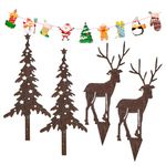 Aurmly Pack of 6 Rust Garden Stakes, Deer Decoration with Fir Trees in Rust Look for Christmas Decoration (Deer + Christmas Flag) Reusable