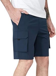 CAMEL CROWN Men's Hiking Cargo Shorts Elastic Waist Quick Dry Lightweight Shorts for Athletic Shorts with Pockets Blue XL