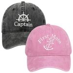 ZUYYON 2 Pcs Captain Hat and First Mate Hat Set Matching Skipper Boating Baseball Caps Nautical Marine Sailor Embroidered Hat, Black, Pink, One Size