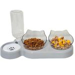 3-In-1 Cat Food And Water Bowl Set,Detachable Bowls For Cat Dog,Double Cat Bowls with Automatic Water Dispenser,Anti-Spill Feeder With Stand For Small Medium Dogs Cats