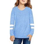 Kids Girls Sweatshirt Stripes Printed Long Sleeve Round Neck Tops T Shirt Spring Winter Casual Slouchy Jumper Pullover School Tee Tops (R902-Blue, 10-11 Years)