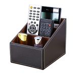 KINGFOM™ 3 Slot PU Leather Desk Remote Controller Holder Organizer; Home Sundries Storage Box; TV Guide/Mail/CD Organizer/Caddy/Holder with Free Cable Organizer (Brown)