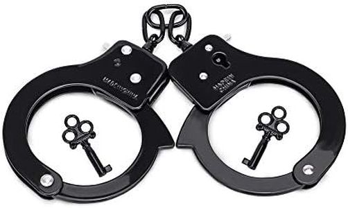 HUALIXUAN Metal Play Handcuffs, Hand Cuffs Police, Toy Handcuffs for Kids (Black)