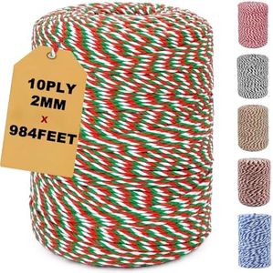 984 Feet Cotton String,Christmas Twine Red Green White Striped Twine String Perfect for Gift Wrapping,Baking,Butchery,Christmas Decorations,and Crafts
