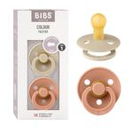 BIBS Colour Soother 2-Pack, BPA Free Dummy Pacifier, Round Nipple. Natural Rubber Latex, Size 1 (0-6 Months), Vanilla/Peach