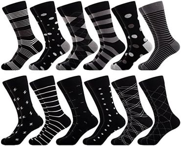 WeciBor Calzini da Uomo in Cotone Pettinato Senza Cuciture, 12 Paia Nero Grigio Geometrico, Taglia 43-46