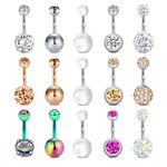 Mayhoop 15PC Belly Bars Belly Button Bars 14G Surgical Steel Navel Bar Mix Colors Belly Button Rings Body Piercing Jewelry for Women Rose Gold Silver Rainbow