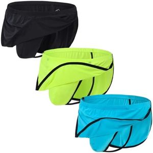 MUEBAIRES Men's Sexy Boxers with Built-in Thong Underwear Jockstrap Split Sides Sleep Shorts 3Pack Blue/Green/Black-3XL