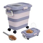 Adorabby Dog Food Storage Container, 25-30Lbs Travel Collapsible Pet Food Container with Airtight Lids, Wheels, Scoop, Handle for Dog/Cat/Bird/Rice Food,Keep Dry Food Fresh,Easy to Move, Purple