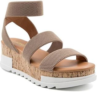 Athlefit Women's Wedge Sandals Platform Sandals Cork Elastic Strap Sandals Size 6.5 Khaki