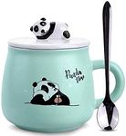 Leeonz Cute Panda Mug Gifts Kawaii Cup Panda Coffee Mugs with Lid & Spoon Panda Print 400ml Ceramic Tea Coffee 3D Animal Mugs Birthday Gifts for Women Men Girls Kids Panda Lovers (Pack of 1)