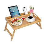 Bed Tray Table with Handles Folding Legs Bamboo Breakfast Tray with Phone Tablet Holder Foldable Breakfast Table Laptop Desk,Kitchen Serving Platters Tray(Bamboo)