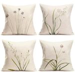 Xihomeli Green Plant Floral Trow Pillow Covers 16x16 Inch Set of 4 Spring Summer Sage Green Wild Flower Plant Decorative Pillow Cases Outdoor Farmhouse Decor Cushion Cover for Sofa Couch