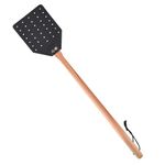 1 Pcs Leather Fly Swatter with Wood Handle, Durable Heavy Duty Fly Insects Catcher for Indoor Outdoor, Wooden Design Fly Killer Pest Control Bug Swatter Manual for Spiders, Flies, Bees, Mosquitoes