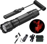 VASTFIRE Mini Hunting Red Light Flashlight with Remote Pressure Switch & Scope Adjustable Focus Rail Mount LED 250 Yard Torch Flashlight Coyote Hog Pig Predator Light