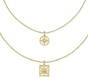 AGVANA Women Layered Necklaces, 14K Yellow Gold Plated 925 Sterling Silver Coin Compass Pendant Necklace Dainty Jewelry Gifts for Women Her Girls Girlfriend Wife Friend Sister, 16+2 Inch Extender