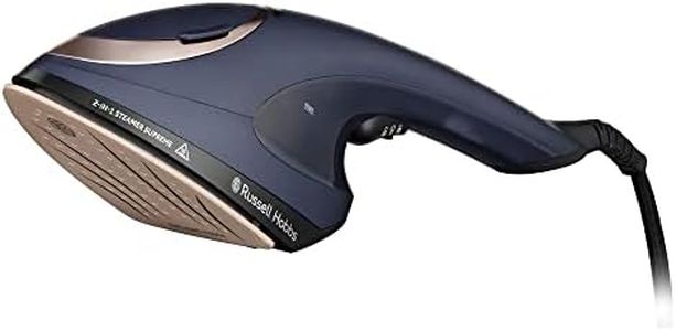 Russell Hobbs 2-in-1 Steamer Supreme, RHC470, 1700W, Handheld Garment Steamer and Iron, 170ml Water Tank, Ceramic Plate, Quick Heat-Up, Accessories Included, Navy and Champagne, Dark Blue