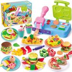 Modeling Kitchen Creations Playdough Cookout Food Barbecue Burger Pizza Breakfasst,Ice Crean Maker and Noodle Party Playset for Kids Ages 3+ with 5 Non-Toxic Compound Colors and 21Toy Accessories