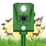 Ultrasonic Cat Repellent,Garden Ultrasonic Fox Repellent, Solar Powered & Waterproof Animal Deterrent, Flashing Light and USB Charge for Cats, Dogs, Squirrel, Rat, Foxes, Snake, Deer, Wild Animals
