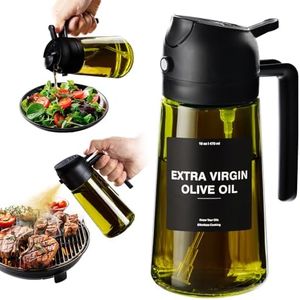 CXINYI - 16oz/470ml Olive Oil Dispenser for Kitchen with Stickers - 2 in 1 Olive Oil Sprayer for Cooking, Air Fryer, and Salad, Black (Light-Proof Kitchen Gadget)