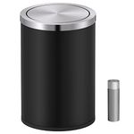 Mbillion Small Trash Can with Swing Lid 2.4 Gallons/9 Liter, Mini Trash Can with lid, Stainless Steel Cylindrical Garbage Can for Home and Office Bathroom Bedroom, for Ground and Desktop(Black)