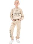 NATUST Kids Tracksuit Hoodie with Jogger Sweatpants Sports Activewear Set Girls Boys Khaki 11-12 Years (manufacturers's size: 150)