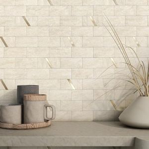 VAOVI 3D Metro Subway Stick on Tiles Kitchen,Brick Tiles Stickers Self-Adhesive Tiles for Bathroom Walls Matte Stone Peel Stick Mosaic Waterproof(Beige,10pcs)