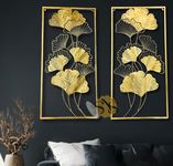 SNS DECOR Modern Luxury Metal Ginkgo Leaf Frame (Set of 2) Wall Art Decorations | Perfect 3D Wall Sculpture for Living Room, Bedroom, Restaurant, Hotel & Office