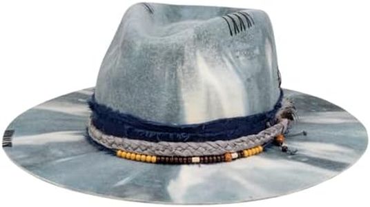 RUEDIGER Retro Wide Brimmed Stiff Fedora Men's and Women's Hats,100% Wool Classic Felt Hat,Distressed/Burned Handmade (US, Numeric, 7 1/8, 7 1/4, Dark Blue Gradient)