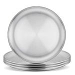 Stainless Steel Plates Set of 4, E-far 8-inch Metal Dinner Plates for Kids Toddlers, Great for Self-feeding/Picnic/Outdoor Camping, Healthy & Non-toxic, Shatterproof & Dishwasher Safe