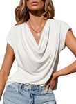 EVALESS Womens Clothes Spring Summer Tops for Women Trendy Short Sleeve Shirts White Blouses for Women Dressy Casual Elegant Off Shoulder Wrap Tops Womens Basic Work Shirt Teacher Outfits, XX-Large