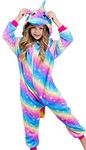Unicorn Pajamas Onesie Animal Costume for Girls (Oblique stripe starry blue, 8 Years)
