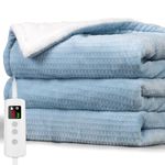 PROALLER Heated Blanket Electric Throw Waffle 160x130CM, 10 Levels &1-9H Timer Auto-Off, Machine Washable, Soft Flannel Sherpa Full Body Warming, Sofa Bed Office Use, Heating Blanket