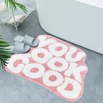 Inshere You Look Good Bath Mat Cute Bathroom Rugs, Pink Kitchen Rugs Door Mats Soft & Absorbent Plush Coral Fabric, Cool Funny Indoor Welcome Mats Home Carpets Non-Slip Washable 25”x21”