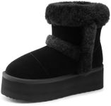 DREAM PAIRS Winter Platform Fur Boots for Women Genuine Suede Faux Fur Snow Booties Classic Warm Slip-On Memory Foam Comfort FuzzyChic Plush Platform Ankle Boots,Size 6,Black,SDSB2435W