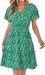 ZESICA Women's 2023 Summer Wrap V Neck Bohemian Floral Print Ruffle Swing A Line Beach Mini Dress, Hollygreen, Medium