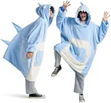 Bedsure Shark Blanket Onesie, Hoodie Blanket Sweatshirt Wearable Blanket, Shark Costume Adult, for Adult Women Men, Cozy Warm Fleece Soft Standard One Size 65X38cm, Blue