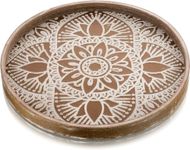 Wooden Serving Tray Rustic 30CM Round Table Centrepiece Home Decor Wood Candle Holder Living Room Kitchen Ottoman Trays Christmas Decorative Plates Coffee Table Serving Platters Wooden Colour