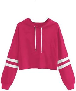 SweatyRocks Women's Letter Print Color Block Long Sleeve Crop Top Hoodies Pullover Sweatshirt Hot Pink Large