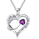 Love Heart Pendant Necklace for Women 18k White Gold Plated 5A Cubic Zirconia Engraved I Love You Jewelry Gift for Girls Wife (Purple)