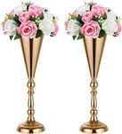 Set of 2 Tabletop Metal Wedding Flower Trumpet Vase for Centerpiece, 42cm tall flower pedestal stand, Artificial Flower Arrangements for Dining Table centrepiece decorations(Gold, 2×L)