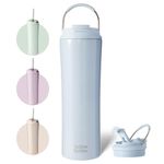 BOTTLE BOTTLE Insulated Water Bottle Coffee Tumblers with Dual-use Lid and Straw Double Walled Iced Travel Coffee Mug for Woman and Man 24oz Stainless Steel Tumbler with Handle（Light Blue）