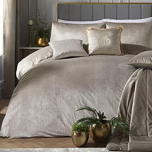 Laurence Llewelyn-Bowen Montrose - Set copripiumino in lussuoso velluto, per letto King Size, colore: lino