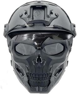 NC PJ Tactical Fast Helmet and Adjustable Airsoft Mask Skull Full Face MaskSuitable for Airsoft Paintball, Halloween, Role-Playing, Costume Parties and Movie Props