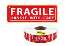 EzeePacks Fragile Stickers - 3"x 1" Strong Adhesive Red Fragile Labels Handle with Care Warning Stickers for Shipping Packing of Goods and Moving (1000 Stickers per Roll) (10-Roll 10000 Stickers)