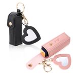 Hariendny 2 Pcs Lip Balm Keyring Lip Balm Holder Keychain Chapstick Keyring, Portable Leather Chapstick Holder Lipstick Holder with Metal Key Ring for Travel Holiday (Black, Pink)