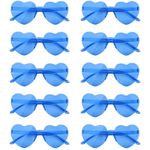 NACHLYNN 10 Pairs Heart Sunglasses Women Rimless Heart Shaped Sunglasses Color Heart Glasses for Costumes Cosplay (Blue)